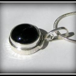 Pendant - Onyx Sterling Bezel Textured Brass