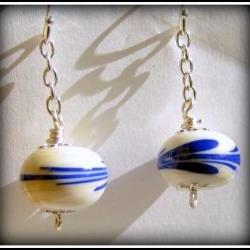 Earrings - Ivory Blue Lampwork Glass