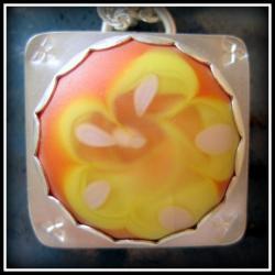 Pendant - Orange and Lemon Yellow Primrose Artisan Glass Flower