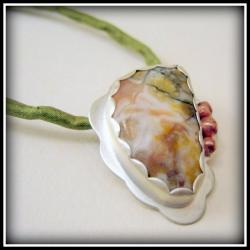 Pendant - Pink Green Jasper Sterling Copper