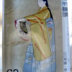 Pendant - Japanese Vintage Stamp Glass Tile Geisha Dance