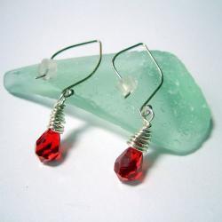 Earrings - Ruby Red Swarovski Crystal Sterling