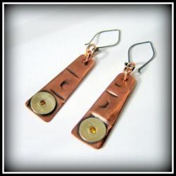 Earrings - Textured Copper, Sterling, Golden Topaz