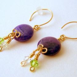 Earrings - 14K GF Purple Aventurine Coins Swarovski