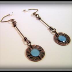 RESERVED Earrings - Cornflower Blue Resin Textured Dark Copper Sterling Silver