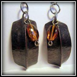 Earrings - Dark Copper Fold Formed Amber Bead