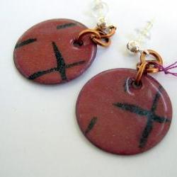 Earrings - Mauve Black Enameled Copper Posts