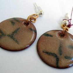 Earrings - Taupe Black Enameled Copper Posts