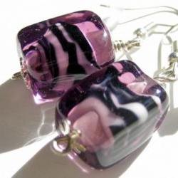 Earrings - Purple Black Lampwork Glass